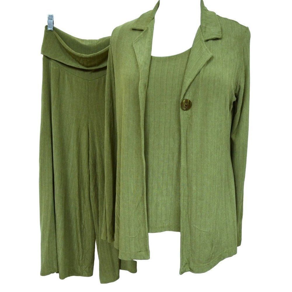 Citiknits Outfit Gaucho Pants Jacket & Tank Top Celery XS 3 pcs Travel Career